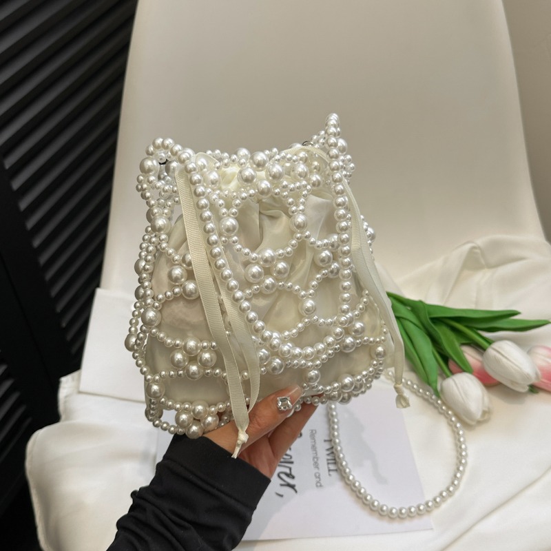 Luxury Bags On Sales - Borse a secchiello bianche con perline,